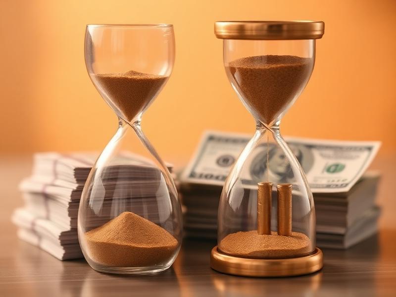 Přesýpací hodiny s penězi symbolizující čas a finance